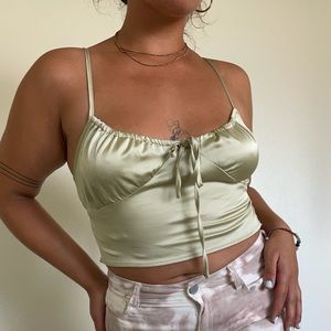 Satin green crop top
